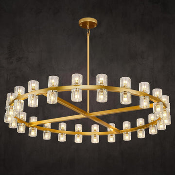 Modern Crystal Chandeliers 48in Large Brass Round Chandelier, Chandeliers for Dining Room, K9 Crystal Wagon Wheel Chandelier for Living Room,High Ceiling,Foyer,Entryway,Staircase(48xG4 Bulbs Included)