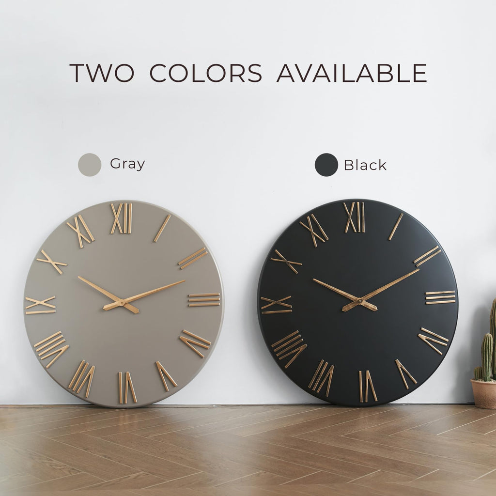 Oversized Modern Wall Clock, 30 inch, Matte Black, Quartz Movement