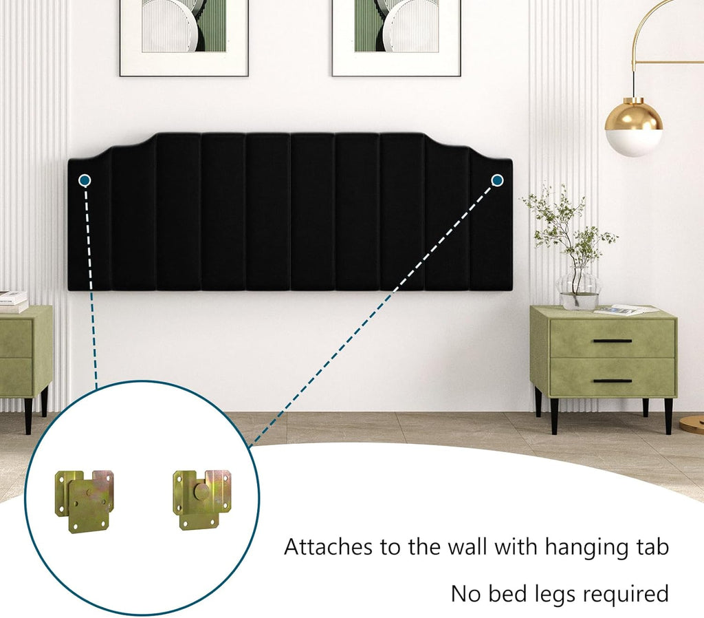 King Headboard Only, Velvet Wall Mounted Headboard King for Adjustable Bed Modern Upholstered Head Board Easy Assembly