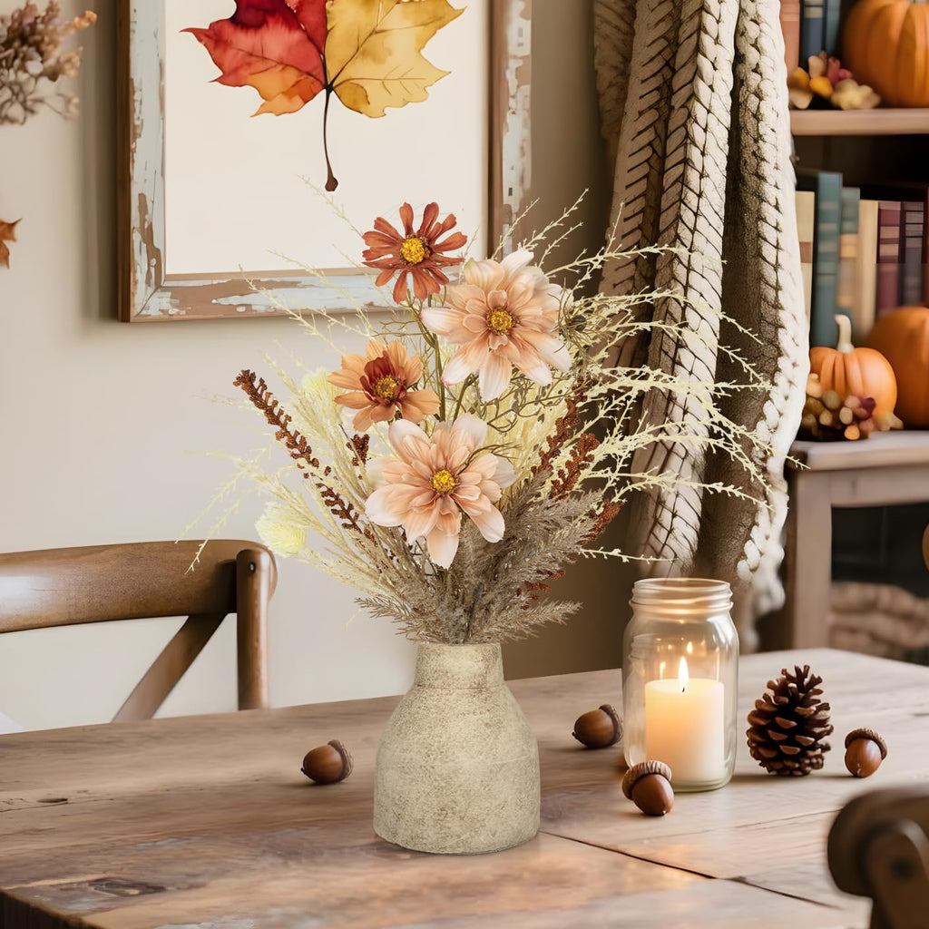 Faux Fall Pampas Grass with Vase, Fall Flowers Artificial for Decoration Arrangement Bouquet Plant in Ceramic Vase