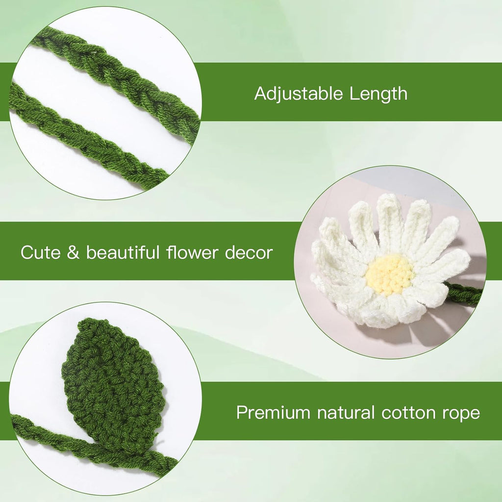 2 Pack Boho Handmade Flower Curtain Tiebacks & Holdbacks - No Drill Cotton Rope Curtain Ties, Drapery Holdback