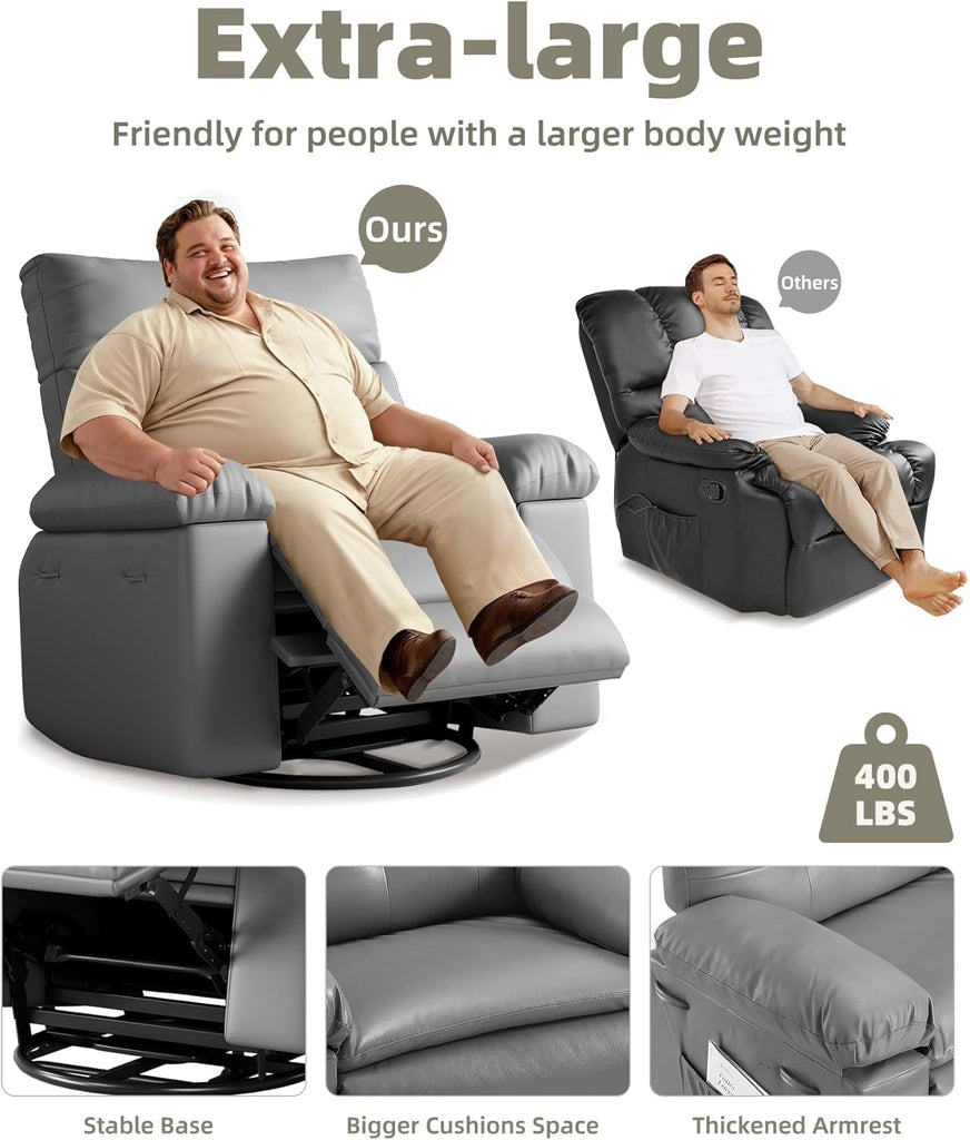 Oversized 27" Recliner Chairs, Classic Manual Leather Recliner