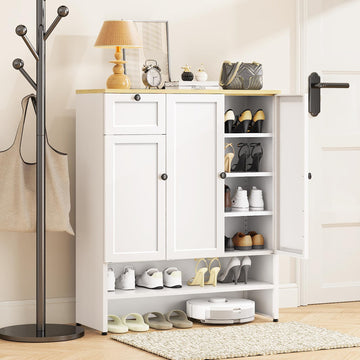 Metal Shoe Cabinet with Doors, 47''Tall 6-Tier Shoe Storage Cabinet with Adjustable Shelves and Drawer, Shoe Rack