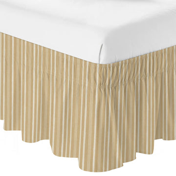 Brown Beige Striped Bed Skirt 16 Inch Drop, Adjustable & Elastic Wrap Around Bed Skirts Pleated Dust