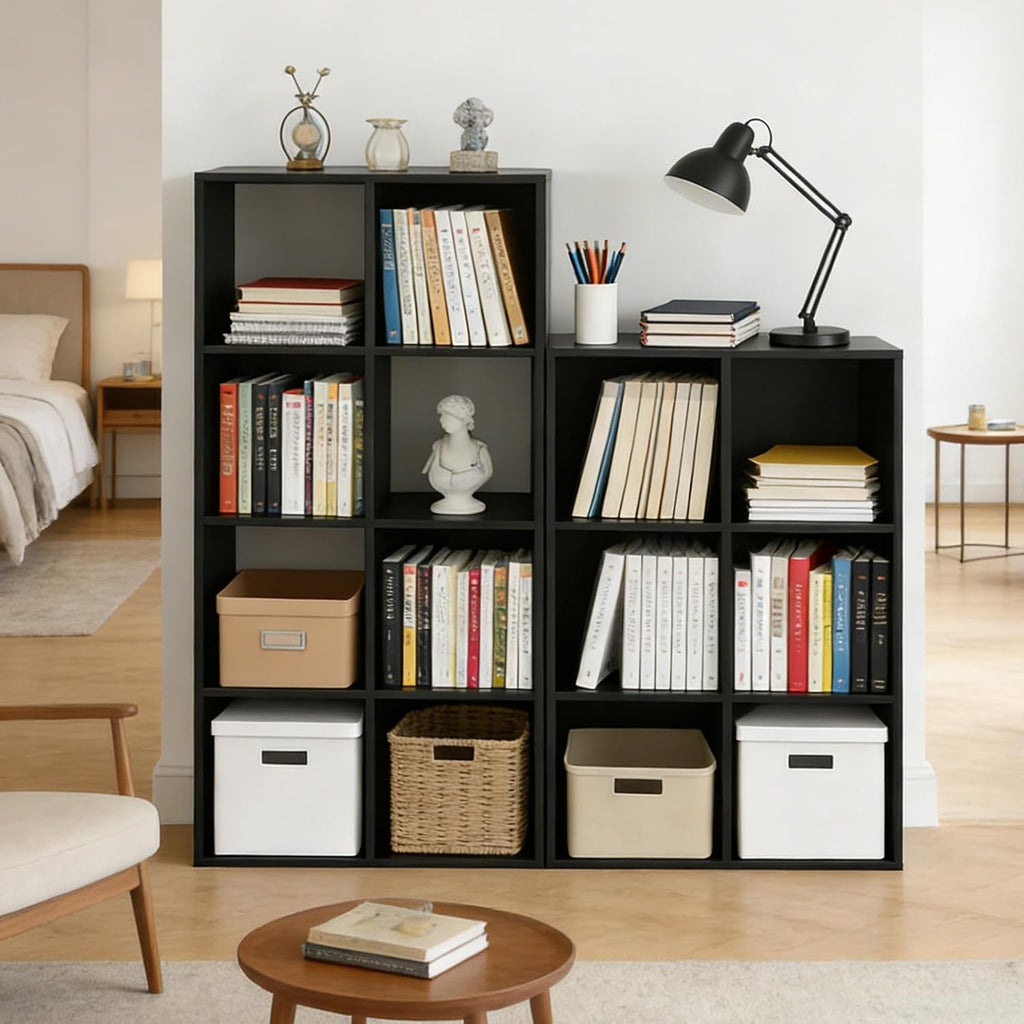 8 Cube Storage Organizer Shelf, Open Cube Bookshelf, Reversible Bookcase, Sturdy Modern Storage, Black