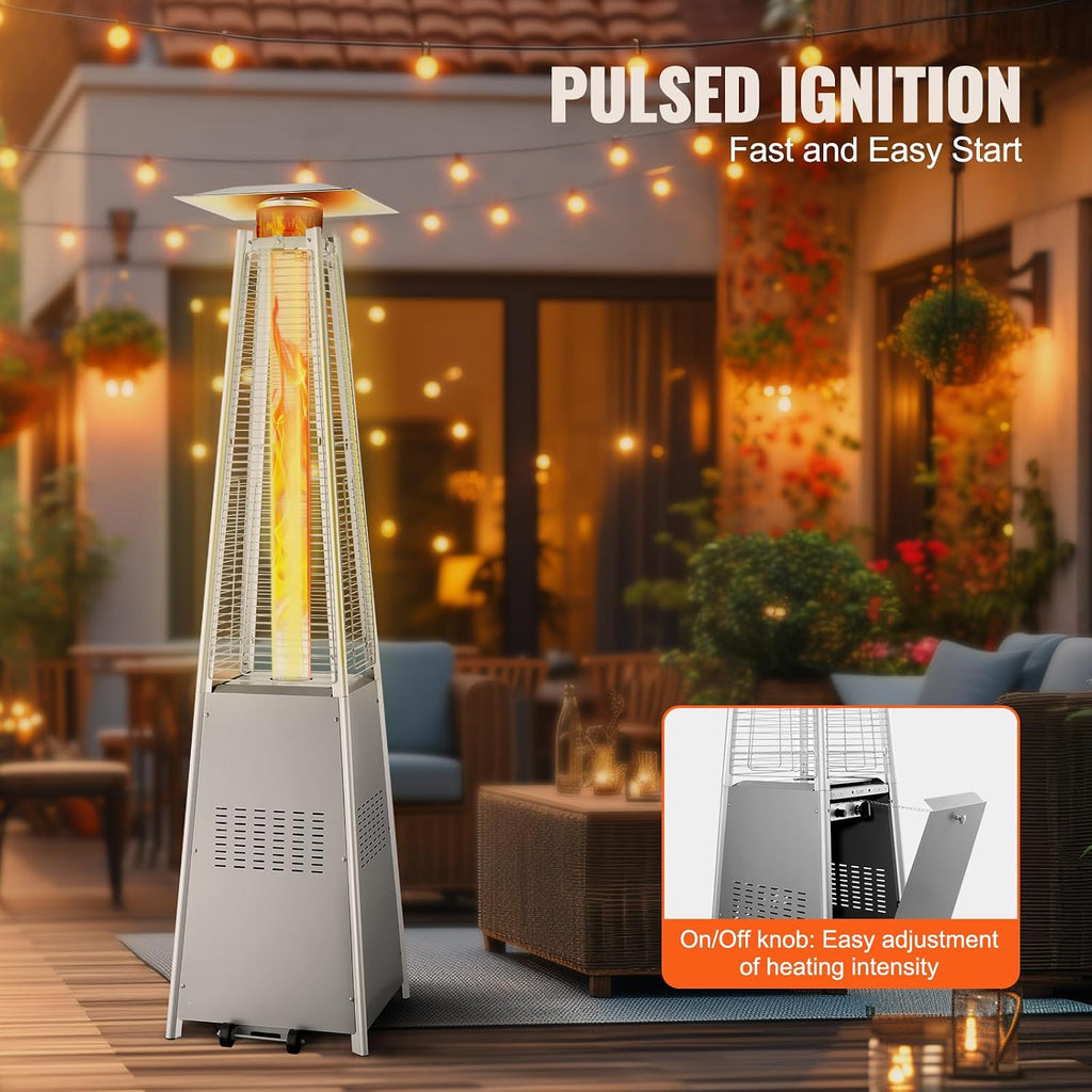 Patio Heater for Outdoor Use, 48000BTU Pyramid Propane Heater w/Wheels, Quartz Glass Tube Outdoor Patio Flame Heater