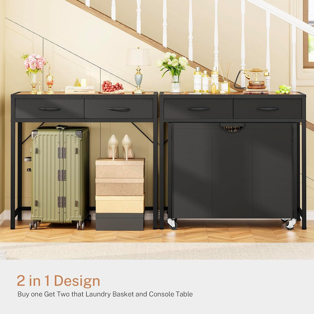 Laundry Sorter, Rolling Laundry Hamper with 3 Section Pull-Out Bags, Laundry Basket Organizer with 2 Drawers & 2-Tone