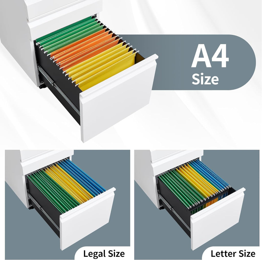 3 Drawer File Cabinet with Lock, File Cabinets ,Under Desk Cabinet, Locking File Cabinet for A4/Letter/Legal, Fully