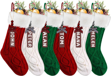 6Pcs Christmas Stocking,18"Large Cable Knitted Stocking with Tags