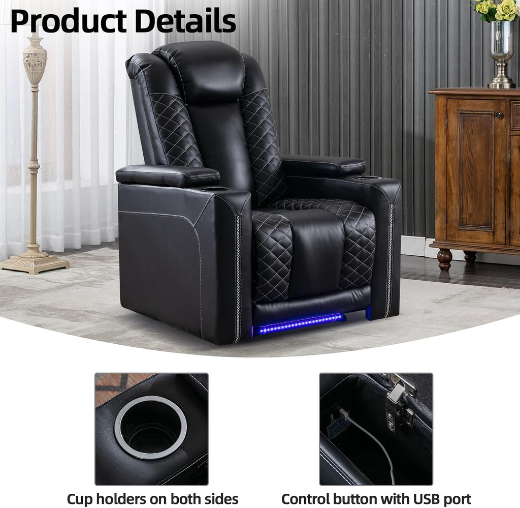 Electric Power Recliner Chairs, Soft PU Leather Single Seat Home Theater Seating with USB Ports, Reclining Sofa Chair