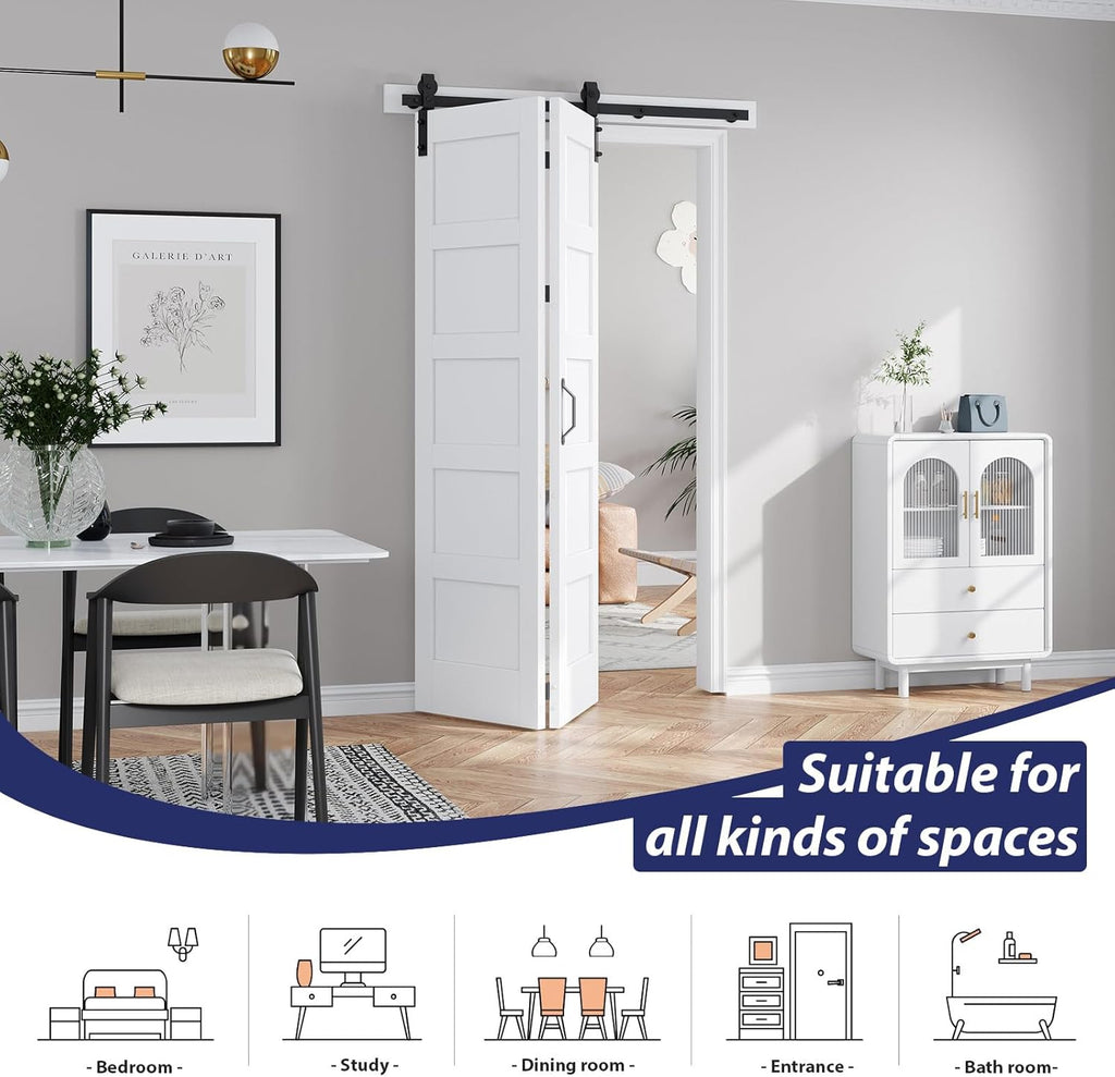 42X84(Double 21x84) Bifold Door Bi-fold Barn Doors White Double with 46" Hardware Track Kit Included