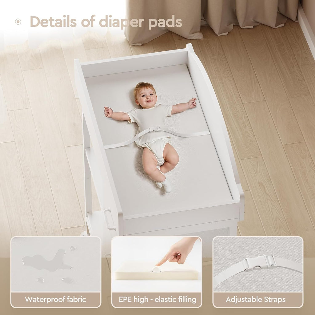 Changing Table, 3 Drawers&2 Shelves, Changing Table Dresser, White | Baby Changing Table,Waterproof Diaper pad &