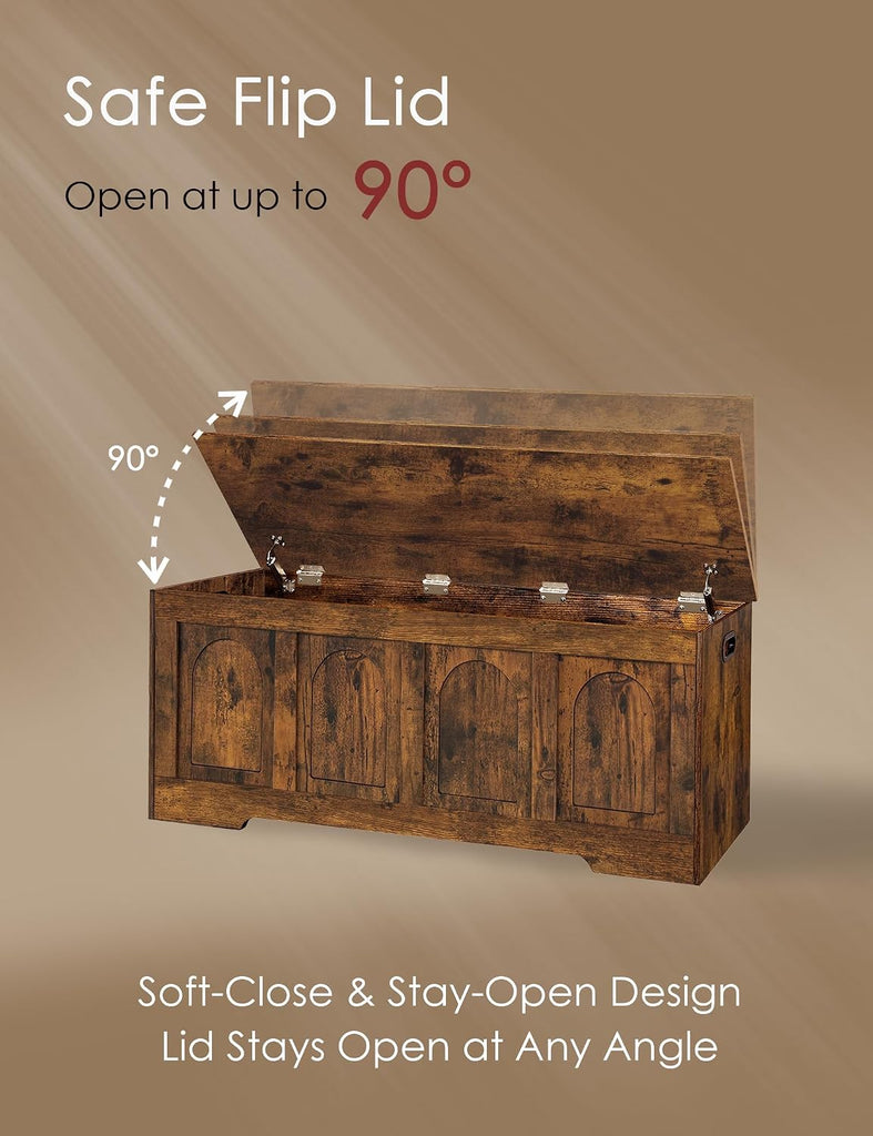 Storage Chest, Wooden Toy Box with Lid, 2 Soft-Close Hinges 47.2" | Entryway Shoe Bench, Finger-safe Flip-Top, Easy