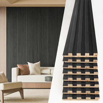 108 x 5.7 Inch Slat Wood Wall Paneling for Interior Decor, Black