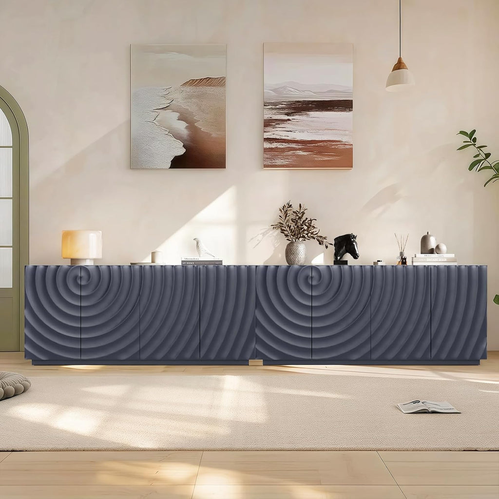 4 Door Modern Sideboard Buffet Cabinet with Spiral Grain, Accent Storage Sideboard Freestanding Anti-Dumping Storage