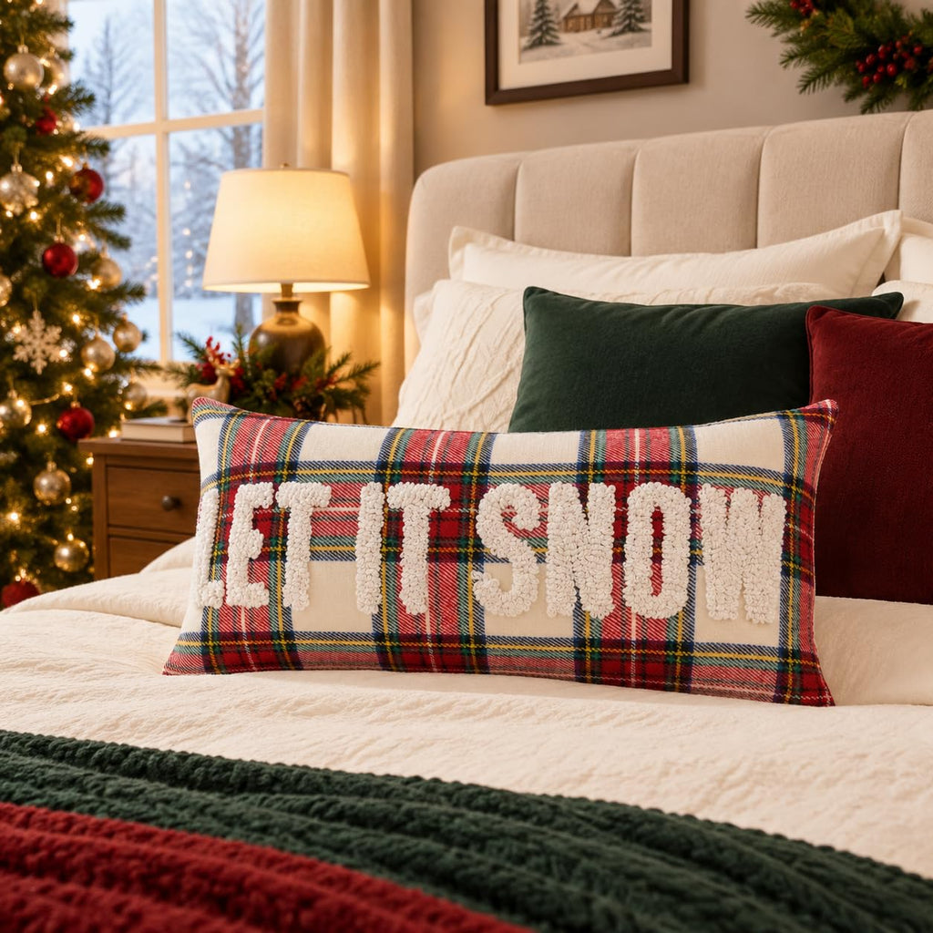 Let It Snow Christmas Decor Velvet Decorative Rectangle Throw Lumbar Waist Pillow Case Cushion Cover for Couch Living
