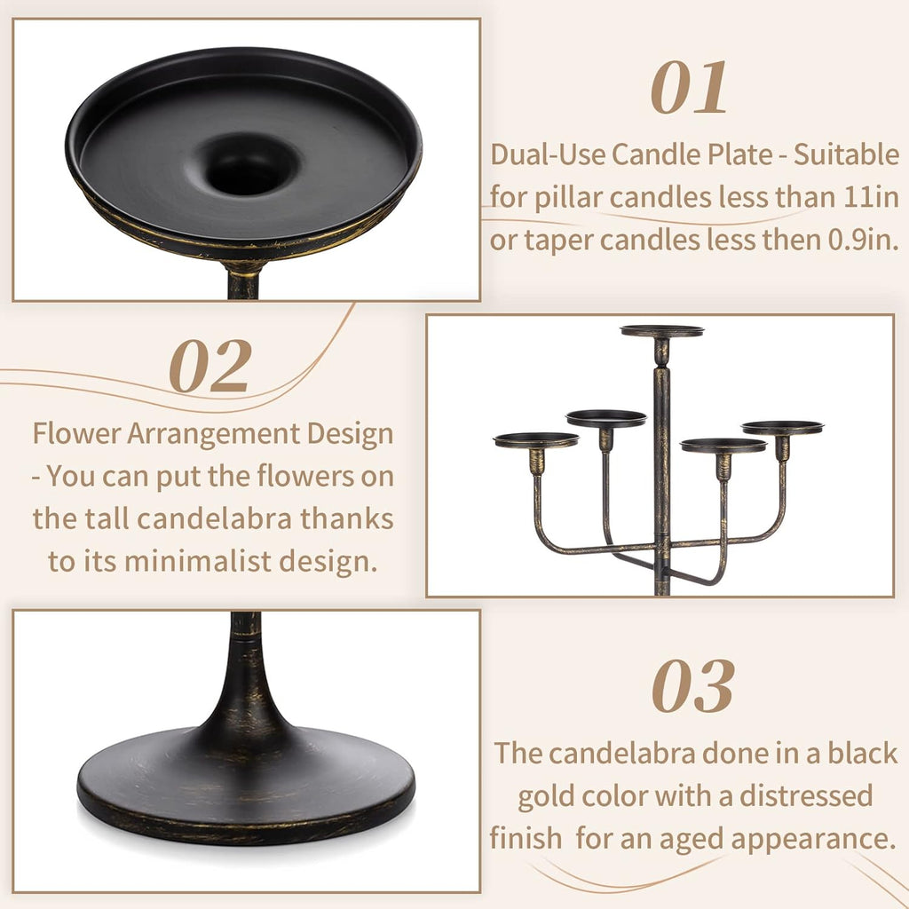 Black Floor Candelabra Centerpiece 5-arm 48inch Tall Candle Holders for Candlesitcks Taper Pillar Candles Metal