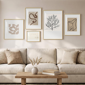 Large Framed Matisse Abstract Neutral Wall Art, 5 Piece - Set of 5
