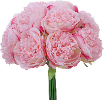 Deep Pink Realistic Silk Peonies Bouquet, Waterproof & UV Resistant Faux Peony Flowers, All-Weather Artificial - Set of 10