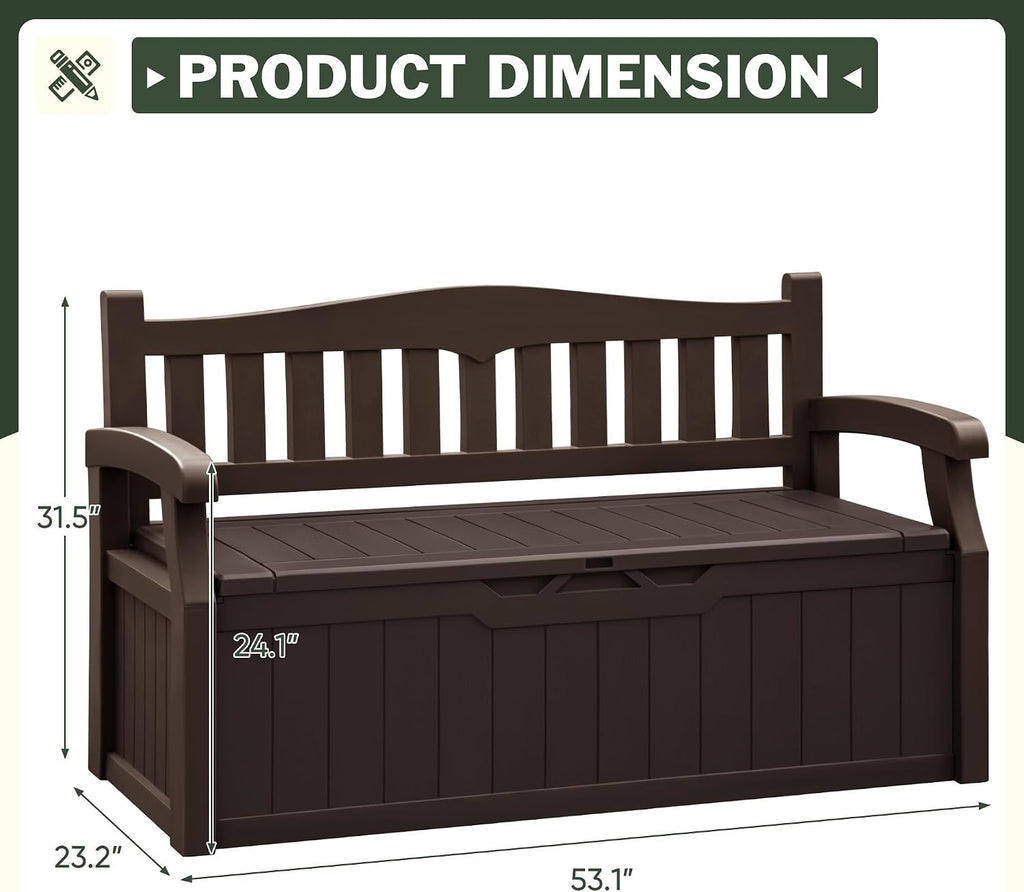 80 Gallon Storage Bench, Deck Box with Seat Waterproof All-Weather | Lockable Heavy-Duty Chest Box with Seating Bench