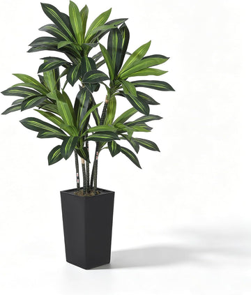 5FT Artificial Dracaena Tree with Black Tall Planter, Tall Fake Tree Indoor, Faux Plant in Pot Porch Decor, Easy