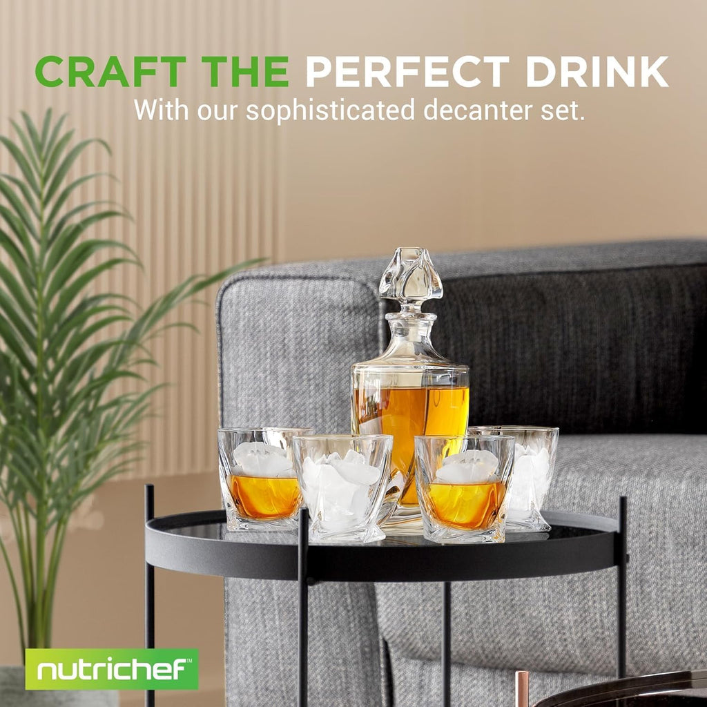 Kitchen Whiskey Decanter Set, Crystal Glass, Includes Four 750Ml Glasses, Elegant Home Bar, Naturally Aerates