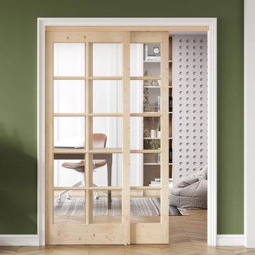 Preassembled Sliding Closet Door 60in x 80in (Double 31in), Spruce Wood Barn Door Slab with Bypass H