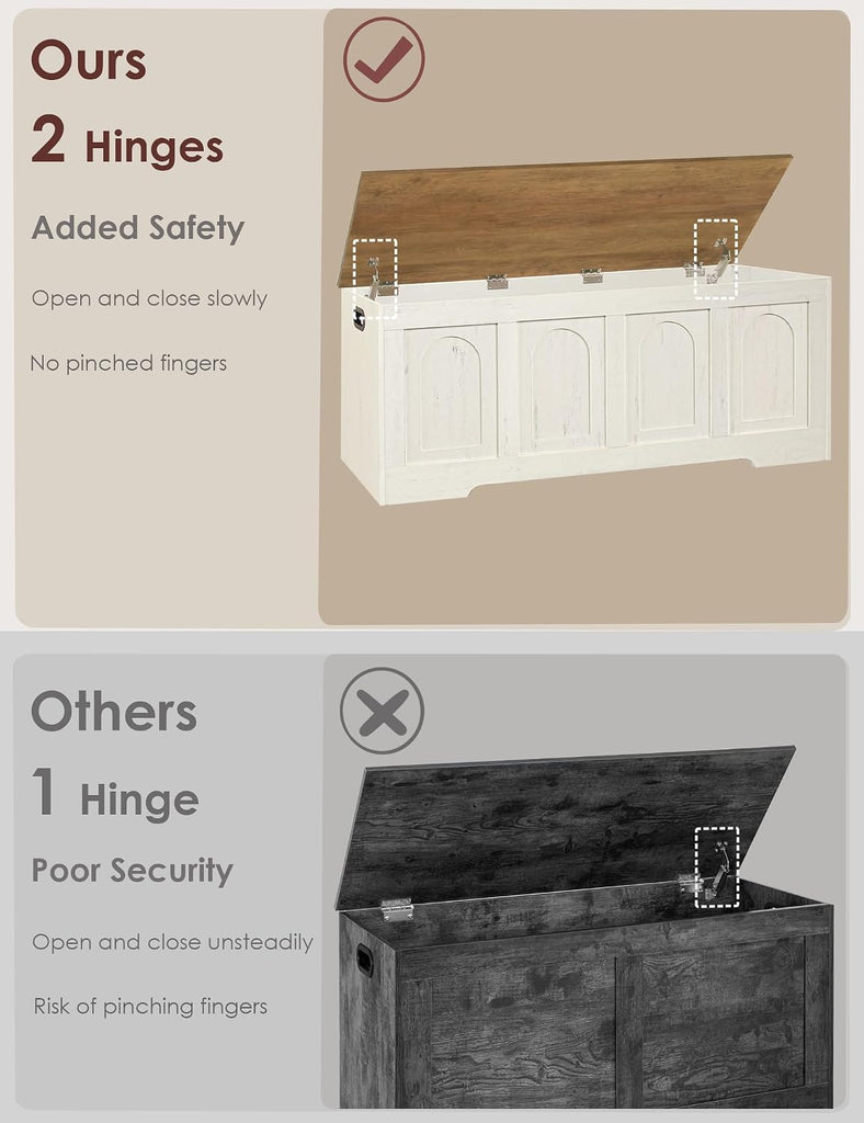 Storage Chest, Wooden Toy Box with Lid, 2 Soft-Close Hinges 47.2" | Farmhouse Storage Bench, Finger-safe Flip-Top