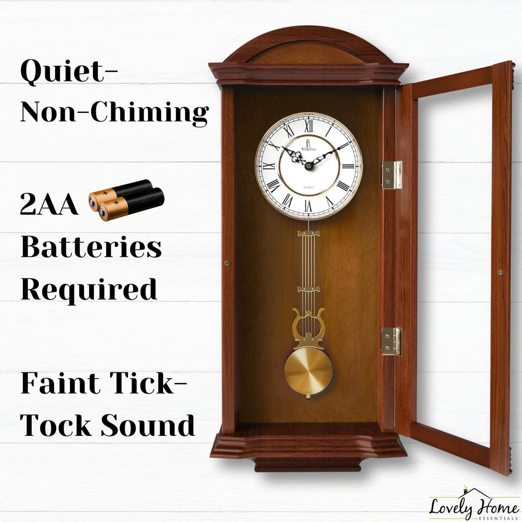 Pendulum Wall Clock, Large Hanging Wooden Grandfather Wall Clock, Quiet