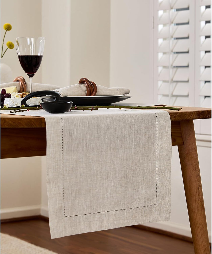 100% Linen Table Runner Natural, Classic Hemstitch 14 x 108 in