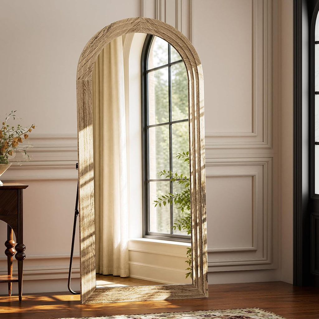 Full Length Mirror 71" x 30", Arched Large Floor Mirror with Solid Wood Frame, Freestanding & Wall Mounted