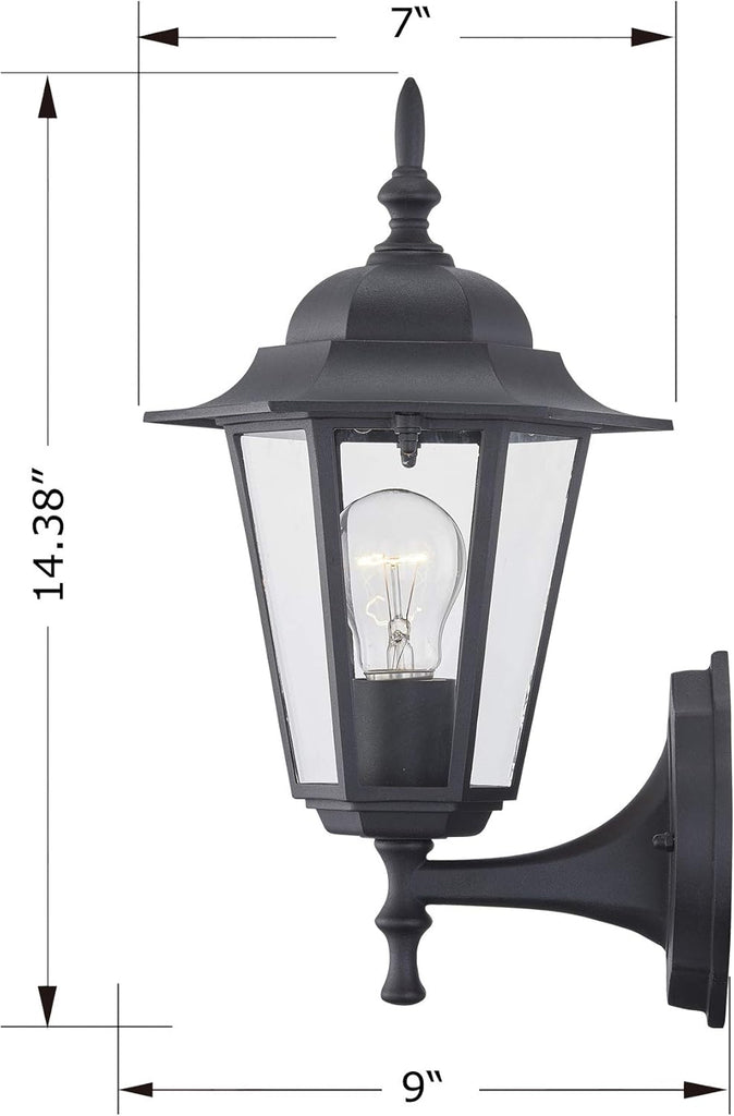 Outdoor Wall Lantern, Black Wall Sconce for House Porch Lighting Fixture, E26 Base 60W Max, Metal Housing Plus Glass