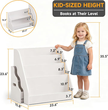 2-in-1 Montessori Kids Bookshelf - Toddler Nursery 4 Tier Wooden Shelf | Display Book Shelf for Kids Rooms, Children