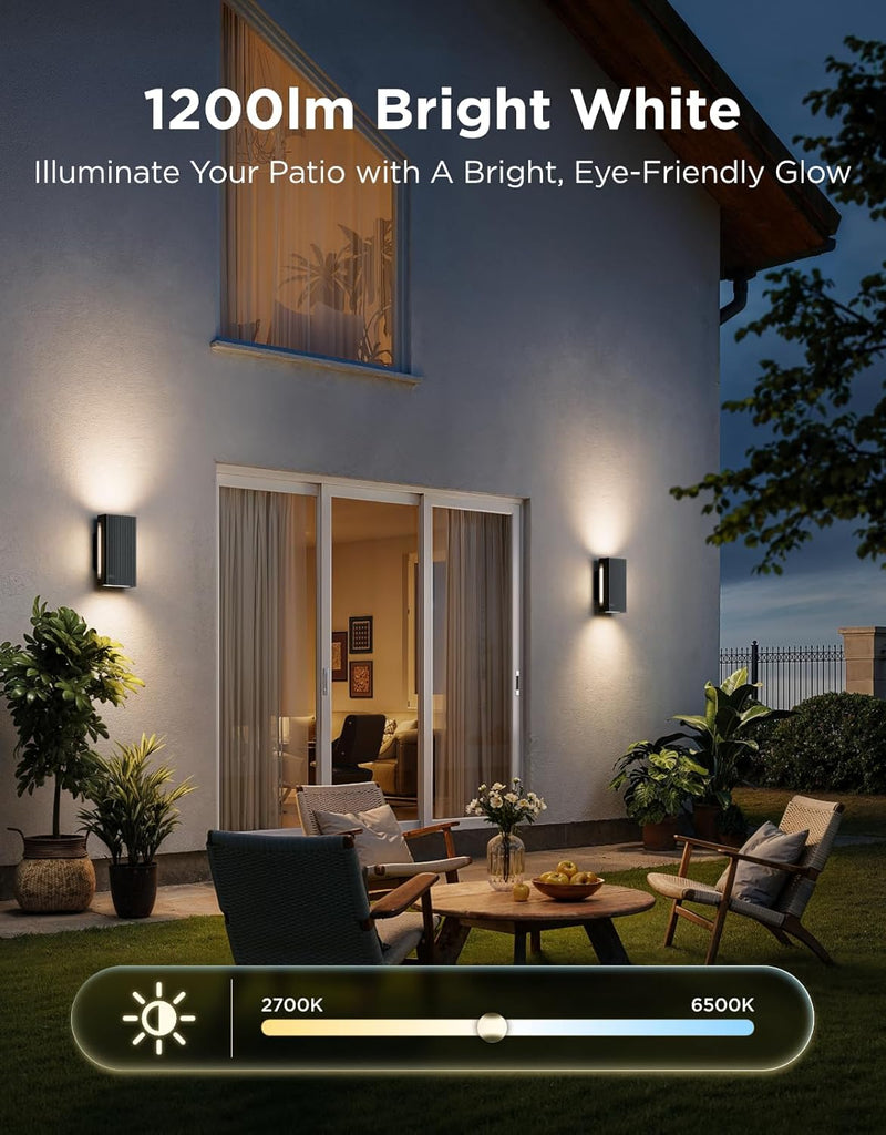 Outdoor UpDown Wall Light, 2 Pack, 1200LM RGBICWW Smart Porch Lights Outdoor with 64 Scene Modes