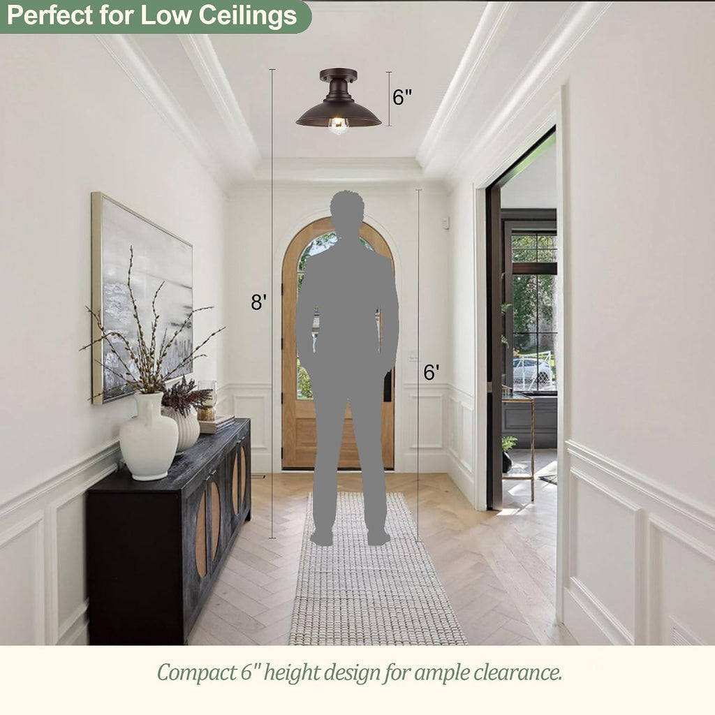 10.5" Oil Rubbed Bronze Semi Flush Mount Ceiling Light, Rust-Resistant Powder Coated Metal Barn Fixture for Kitchen
