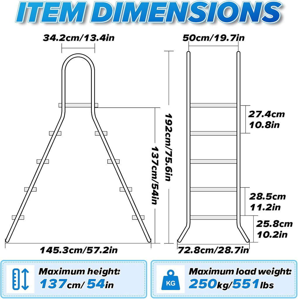 54" Heavy Duty Above Ground Pool Ladder with Platform,304 Stainless Steel | 551 lbs load capacity,4-Steps,Swimming