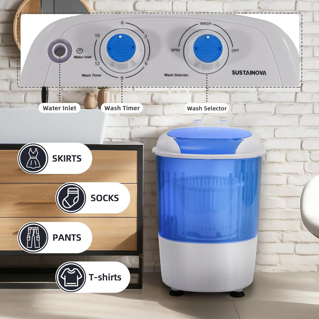 Mini Spin Dryer Portable Washing Machine, Compact Laundry for Home, Apartment, RV, Blue