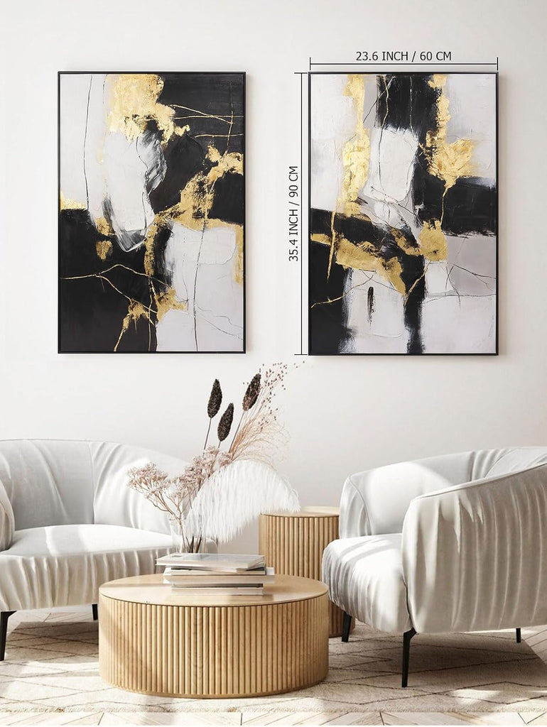 Framed Wall Art - Black and Gold Wall Art Decor - Large Abstract Canvas Wall Art bedroom office