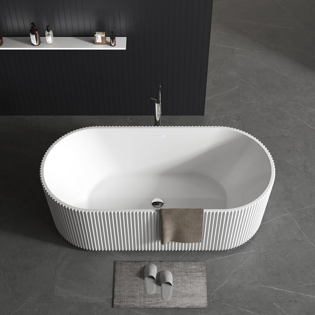 67 Inch Acrylic Freestanding Bathtub, Deep Soaking Tub with Non-Slip Base, cUPC Certified Free Standing Tub, Chrome