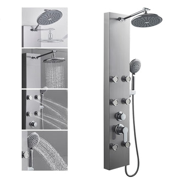 Shower Panel Tower System With Adjustable Shower Head, Brushed
