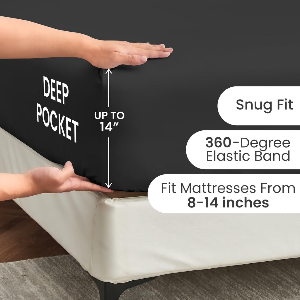Full Fitted Sheet with Corner Straps, Brushed Microfiber, Black