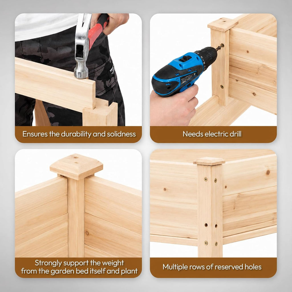 48.5"x22.5"x30" Elevated Raised Garden Bed with Bed Liner, Heavy Duty Wood Planter with Legs for Vegetables Fruits
