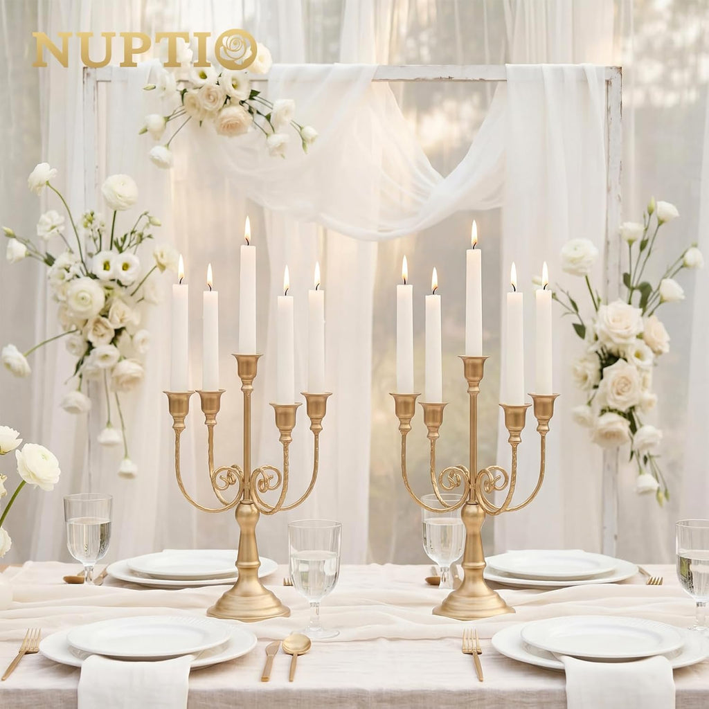 Gold Candelabras Candle Holder Set of 2 Metal Candelabra Centerpieces 5 Branches Candle Stick Stands Candleholder