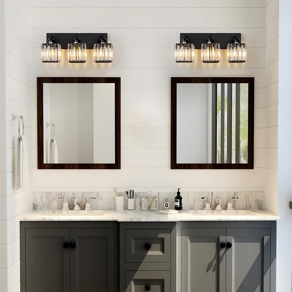Black Bathroom Vanity Light 3 Lights, Crystal Bathroom Wall Light Fixtures Modern Vanity Light Over Mirror (Exclude