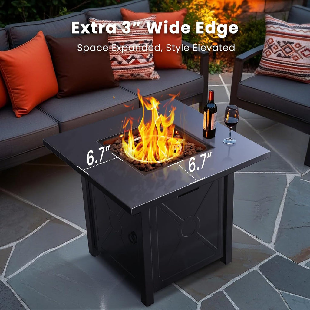28'' Propane Fire Pit Table, 40,000 BTU, Portable, with Lava Racks, Lid, Rain Cover