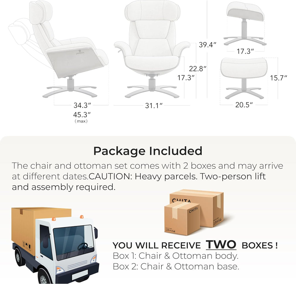 Modern Reclining Swivel Lounge Chair and Ottoman — Saddle Genuine Leather