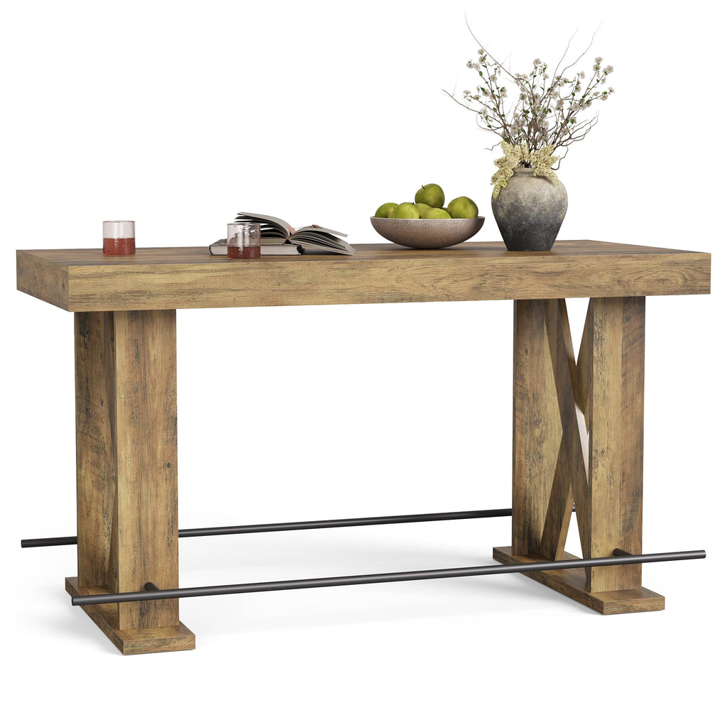 63" Bar Table, Pub Table with Metal Footrest (Rustic Brown, 1)