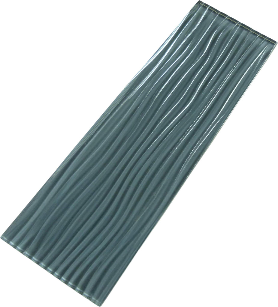 Oasis Tile Eclipse Grey Wave | 4x12 Glossy Glass Subway Tile