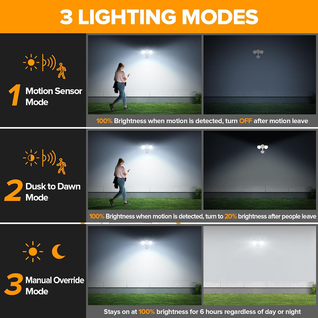 34W 3700 Lumen LED Security Light Motion Sensor Outdoor Lights with Night Light, 5000K Daylight, IP65 Waterproof