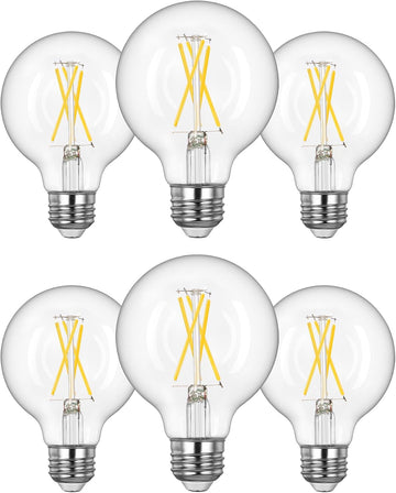 6 Pack G25 Globe Light Bulbs, Dimmable Vintage LED Edison Bulbs, CRI90+ 5W Equivalent 60W, Clear LED Filament Vanity